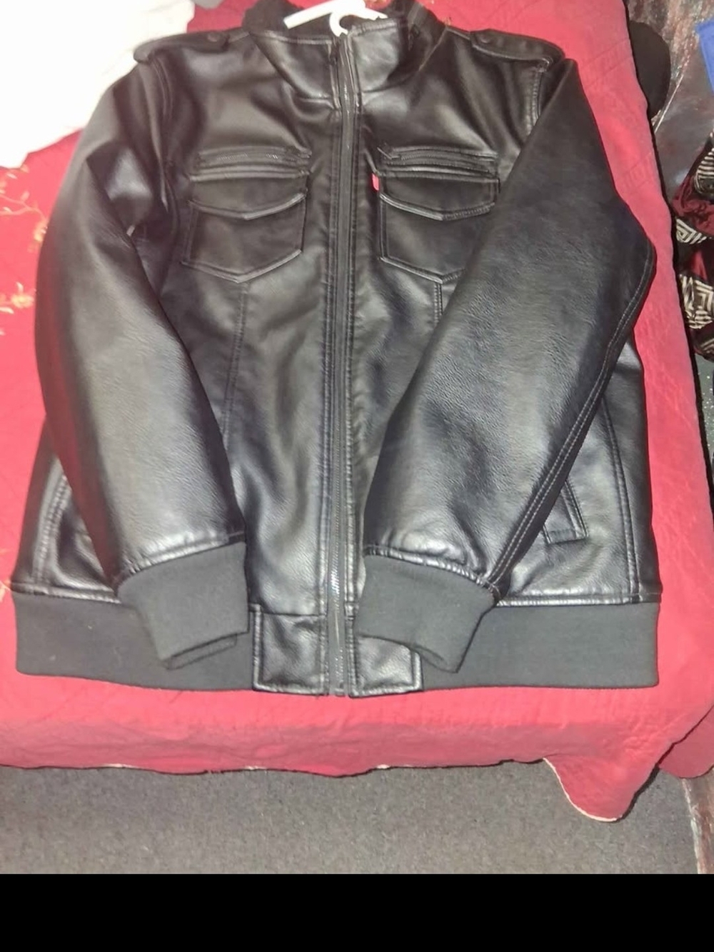 Levi's Black Faux Leather Bomber Jacket